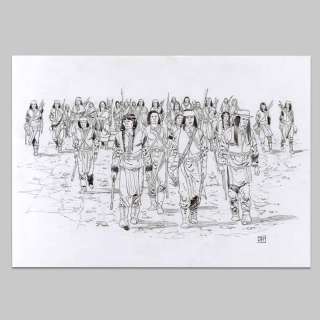 Jef | Illustration originale Geronimo, Cochise, Geronimo et Mangas Coloradas marchent pour faire la guerre aux mexicains | Collector BD
