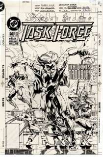 Sal Velluto - Justice League Task Force #26 Cover (Martian Manhunter, Gypsy, L-Ron, Triumph, Impulse!) 1995