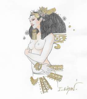Liman, Ingrid - Dessin original Ã  la feuille d’or - Egyptienne nue | Catawiki