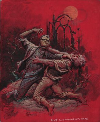 Luis Dominguez | Frankenstein Vs Wolfman Painted Art - Signed - 2002 | Anthony’s Comic Book Art