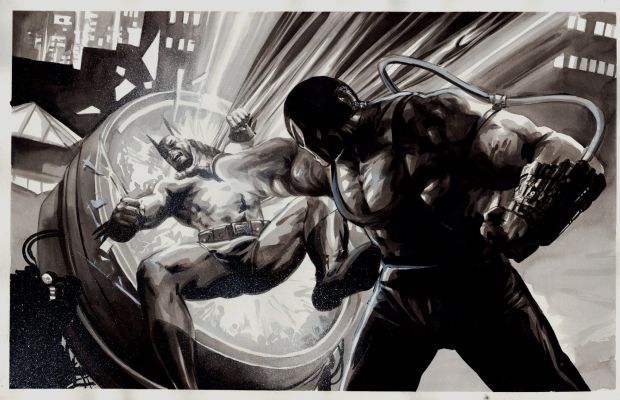J.K. Woodward | Batman Vs. Bane Detailed Mixed Media Illustration | Romitaman