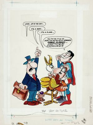 Duck Edwing | ’Mad Book of Almost Superheroes’ Mixed Media Oversized Cover (Great Superman Spoof Cover with 4 Other Crazy Characters!) 1982 | Romitaman