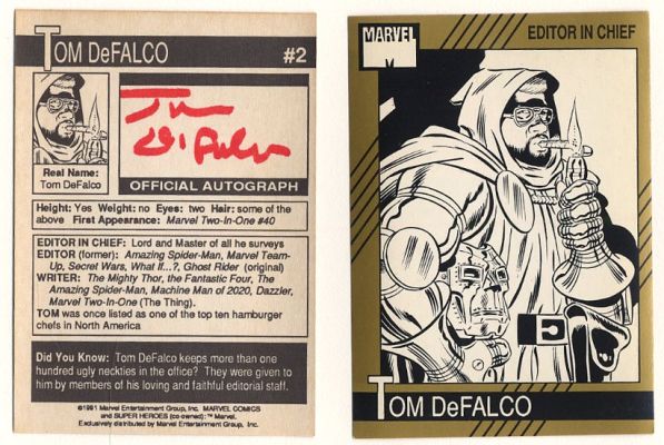 Tom Defalco | 1991 Marvel Comics Editor in Chief Business Card, Autographed | Catskill Comics