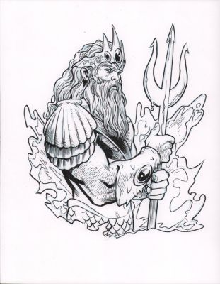 Unknown Artist? | Neptune/Poseidon Pencil & Ink Commission | Anthony’s Comic Book Art