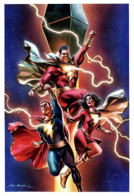 Felipe Massafera - Shazam #16 Large Painted Cover! (3 Large Great Poses of Captain Marvel, Mary Marvel, & Captain Marvel Jr!)