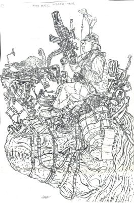 Geof Darrow | Ammo Armageddon Large Rare Fully Penciled Cover (Shaolin Cowboy Riding a Dinosaur!) 1990 | Romitaman