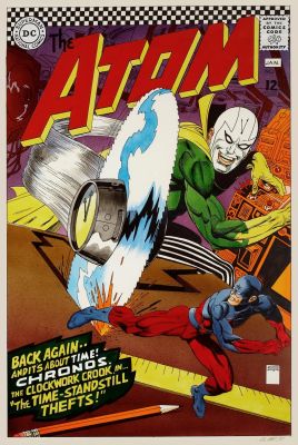 Gil Kane | The Atom #28 Huge 20 X 30 Inch 1 of 1 Cover Painting (Logo, Word Balloons, Go-Go Check All Drawn! Chronos Tries To Kill the Atom!) 1997 | Romitaman