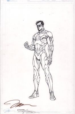Adelso Corona | Green Lantern Full Figure Over Jim Lee Bluelines - Signed By Jim Lee | Anthony’s Comic Book Art