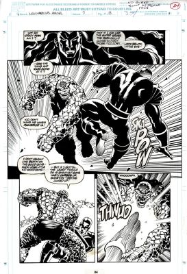Javier Salteres, Larry Mahlstedt | New Warriors Annual #3 P 24 (Semi-Splash, Darkling Watching the Thing Battle Rage!) 1993 | Romitaman