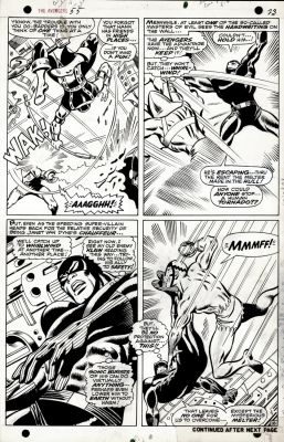 George Klein, John Buscema - Avengers #55 P 18 (George Klein Inks! Black Panther & Hawkeye Both Battle Klaw & Whirlwind in Avengers Mansion!) 1968