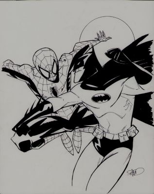 Unknown Artist? | Spider-Man & Batman Pencil + Ink Art Commission - Signed | Anthony’s Comic Book Art