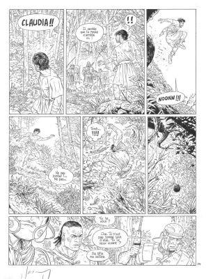Jeremy | Double planche originale 34 en noir et blanc a l’encre de chine et en couleur a l’aquarelle de Murena Tome 13 | Galerie Napoléon