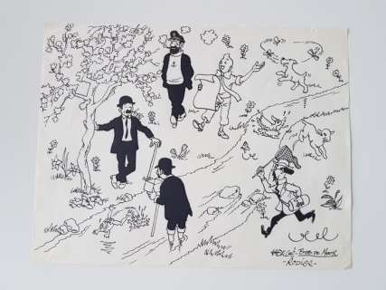 Rodier, Yves - Dessin original - Tintin et ses amis célébrant le printemps | Catawiki