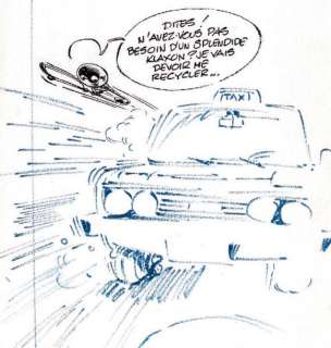Franquin. André. (1924-1997) | FRANQUIN. André. Â«Le Trombone et le taxiÂ». Dessin Ã  l’encre sur carton | Tessier Sarrou