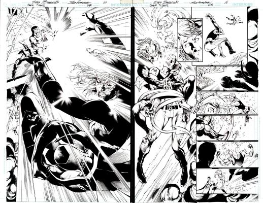 Eddy Barrows | Teen Titans #63 P 14-15 Dps (Dan Green Inks! Entire Team Battles Throughout!) 2008 | Romitaman