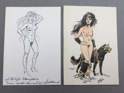 Aidans/Eric - 2 Dessins originaux - Portraits Nus Féminins | Catawiki