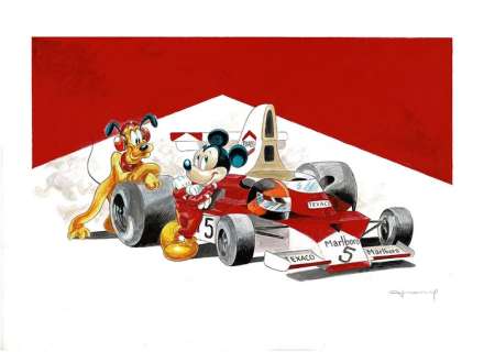 Mickey & Pluto - McLaren Formula 1 Team - Original Painting - Tony Fernandez - 50 x 70 cm | Catawiki