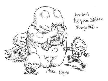 Marc Lizano - LES AMIS D‘ENFANCE Crayon sur Ingres vadalon, signé 14,8 x