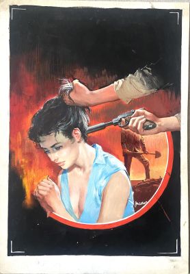 Carlo Jacono | Original cover for Segretissimo n. 48 "OS117 Missione a Beyruth" by J. Bruce. Cm. 29x41,5. Gouche on board. Signed. Code 2155. | Segni e Disegni