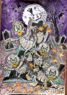 Donald Duck - Millet - Original Drawing - Donald Duck & his Nephews "Halloween mummies!" - EO | Catawiki