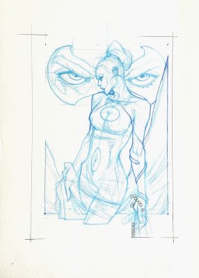 Simone Bianchi | Original sketch on board for Eva Kant. Cm. 24x33. Coloured pencil. Mint. Code 2192. | Segni e Disegni