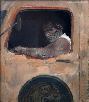 Joseph Hirsch | Gritty Truck Driver with Tiger - Color Field Meets Social Realism | ComicArtFans Classifieds
