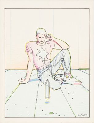 Lot 750 - Jean Giraud Moebius, French 1938-2012, Portrait of a Man, Pen and ink and watercolor on board | misc / divers