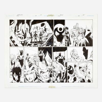 Lot 247 - Mark Bagley and Rob Hunter, Justice League of America #50 Story Pages 34 and 35 Original Art | Landry Pop Auctions