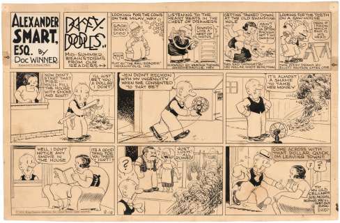  - "ALEXANDER SMART, ESQ." & "DAFFY DOODLES" 1935 SUNDAY PAGE ORIGINAL ART BY DOC WINNER.