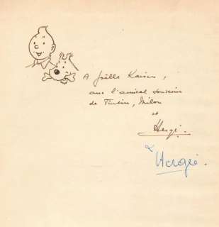 Hergé. Dessin original dédicacé Tintin au Congo | BDEnchères