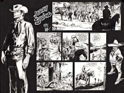 Jijé | Jerry Spring - Le duel Superbe montage de la planche 6 entourée des | Millon