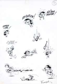Franquin | Gaston Lagaffe, ensemble de 10 illustrations Ã  l’… | Banque Dessinée