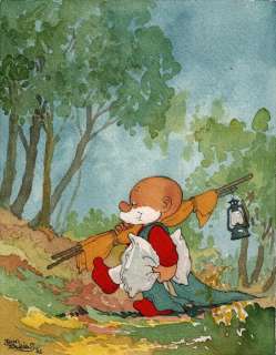 Paulus de Boskabouter - Gaat kamperen - Groot aquarel voor EVA nr 28 - O.I. encre et aquarelle - (1962) | Catawiki