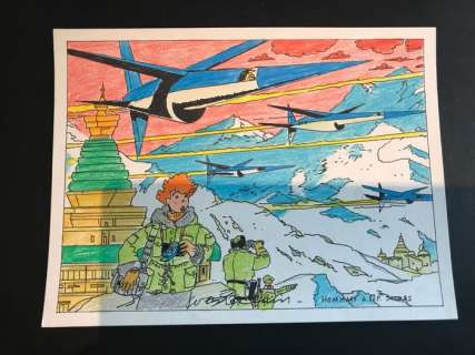 Wasterlain, Marc - Originele tekening in kleur - Hommage aan E.P. Jacobs - Sarah Spits | Catawiki