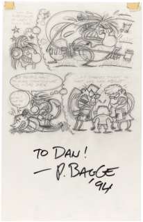 PETER BAGGE PRELIMINARY PENCIL ORIGINAL ART FOR GEORGE THOROGOOD ALBUM INSERT.