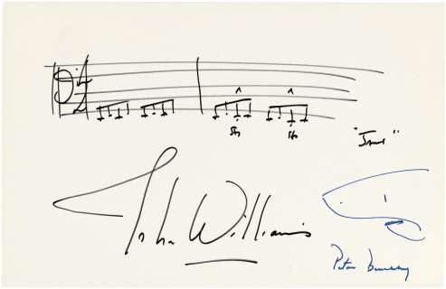 JAWS WRITER PETER BENCHLEY & FILM COMPOSER JOHN WILLIAMS DOUBLE-SIGNATURE WITH SKETCH. | Hake’s