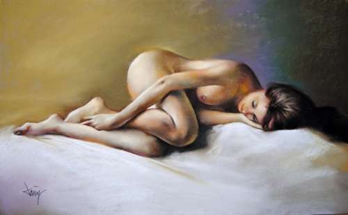 Domingo Ãlvarez GÃ³mez - Dibujo al pastel - Chica Tumbada - Un travail unique - (2019) | Catawiki