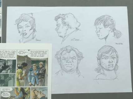 Hermann  - Dessin original avec les portraits de 3 personnages importants de l’album - Jeremiah T.24 - (2003) | Catawiki