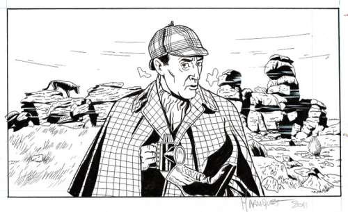 Marniquet, Frédéric - Dessin original Ã  l’encre de Chine - Sherlock Holmes - 4ème de couverture - (2011) | Catawiki