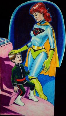 Riant Girl In Salmon Suit Spandex Superhero Little Boy Comic Book Panel Drawing | eBay US (Buy It Now)