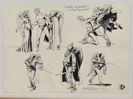 Jean Marcel Adolphe Bruller (1902-1991) Sous Le Pseudonyme Vercors, Flash Gordon Selon Alex Raymond, Planche de Dessins Originaux Encre de Chine Sur Papier, Signé En Bas À Droite, Dim. 24 X 34 Cm. |  | misc / divers