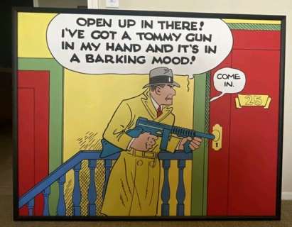Large Original Dick Tracy Comic Painting By Roy Besser!Tommy Gun 40x52