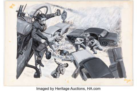 Samson Pollen - Men’s Magazine Double Page Painting Original Art (Magazine Management, c. 1970s).... | Heritage