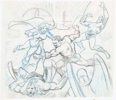 Wally Wood - All-Star Comics #65 Cover Preliminary Power Girl and Others Original Art (DC, 1977)....