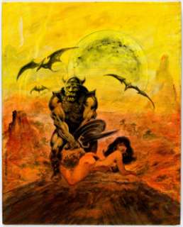 Unidentified Fantasy Artist - F. Newton Burcham -Frazetta Inspired Fantasy Painting Original Art (2009)....