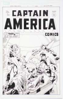 Perkins, Mike - Mike Perkins Captain America Comics #3 "One Minute Later" Reinterpretation Cover Original Art (undated)....