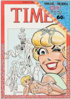 Decarlo, Dan | Dan DeCarlo and Alison Flood "Time magazine" cover featuring Millie the Model Illustration Original Art (c. 1990s)... | Heritage