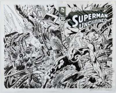 Hitch, Bryan - Bryan Hitch Superman Unchained #9 Wraparound Variant Cover Original Art (DC, 2015)....