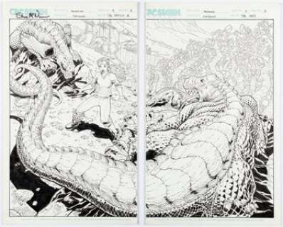 Steve McNiven and Jordi Ensign Meridian #9 Double Splash Pages 2-3 Original Art (CrossGen, 2001). (Total: 2 Original Art)