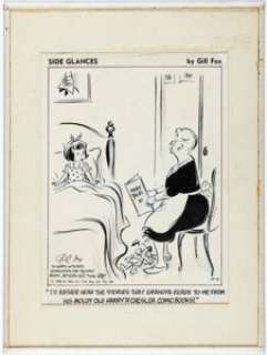 Gill Fox Side Glances Single Panel Gag Comic Strip Illustration Original Art Signed by Chesler Artists (NEA, 1968).